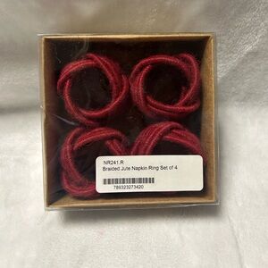 4 red braided jute napkin rings set